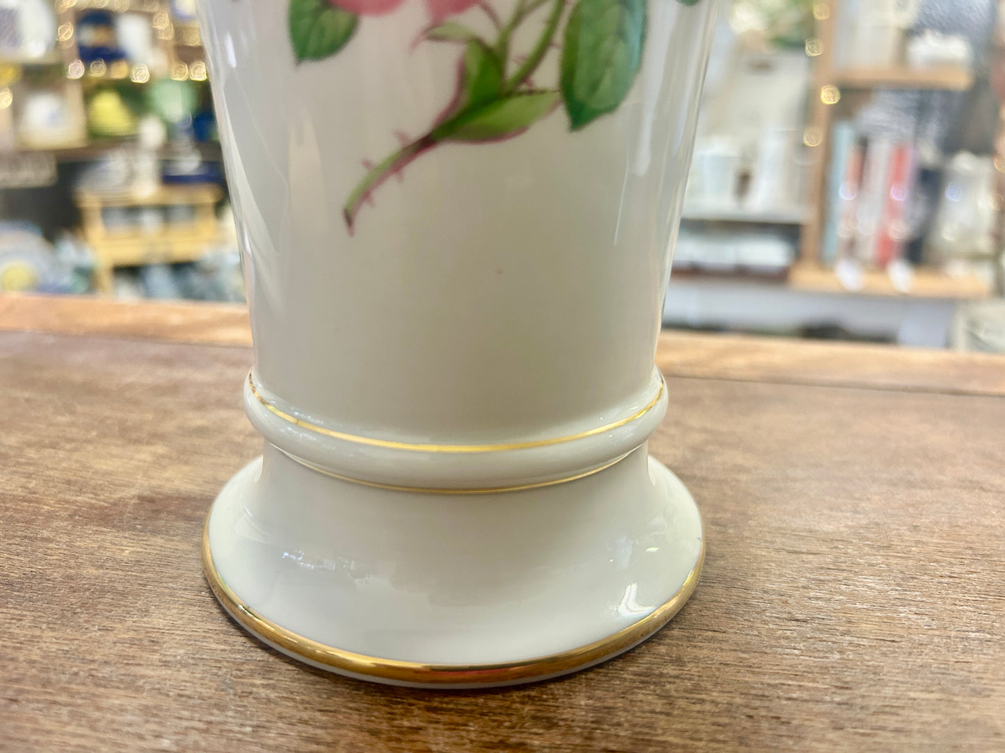 Pink & White Royal Meissen Vintage Trumpet Rose Vase, 6 3/4"