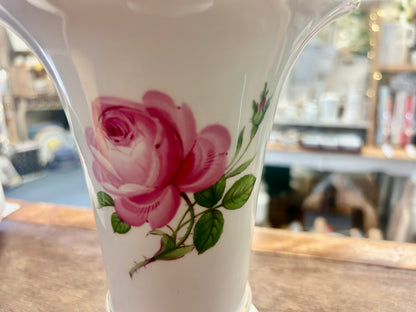 Pink & White Royal Meissen Vintage Trumpet Rose Vase, 6 3/4"