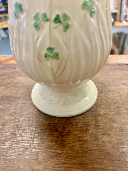 White Belleek Shamrock Vase Ireland, 8"