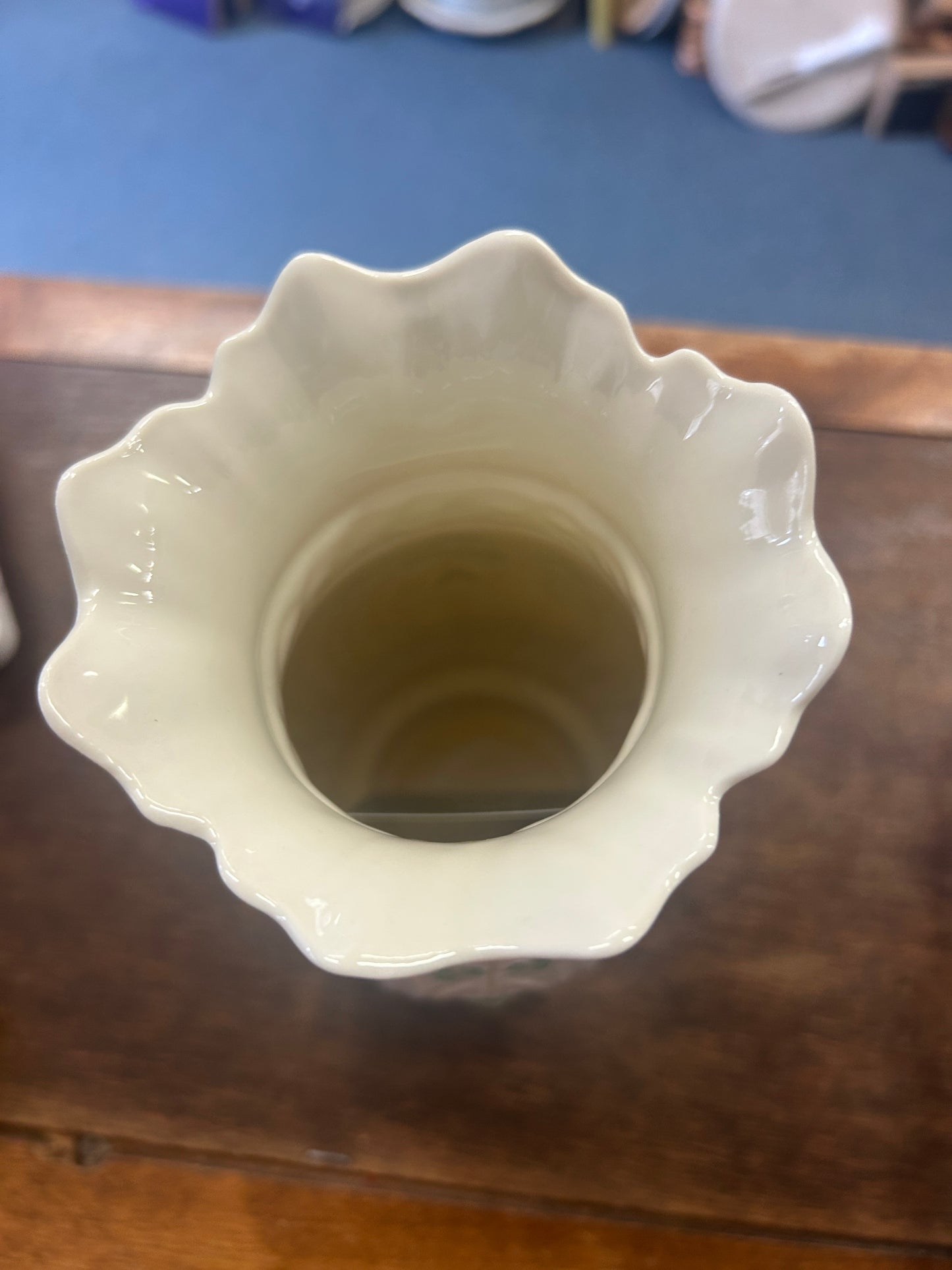 White Belleek Shamrock Vase Ireland, 8"