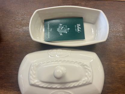White Belleek Claddagh Butter Dish Ireland, 7 1/2"