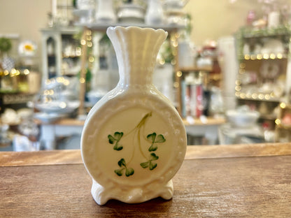 White Belleek Shamrock Vase Ireland, 4 1/4"