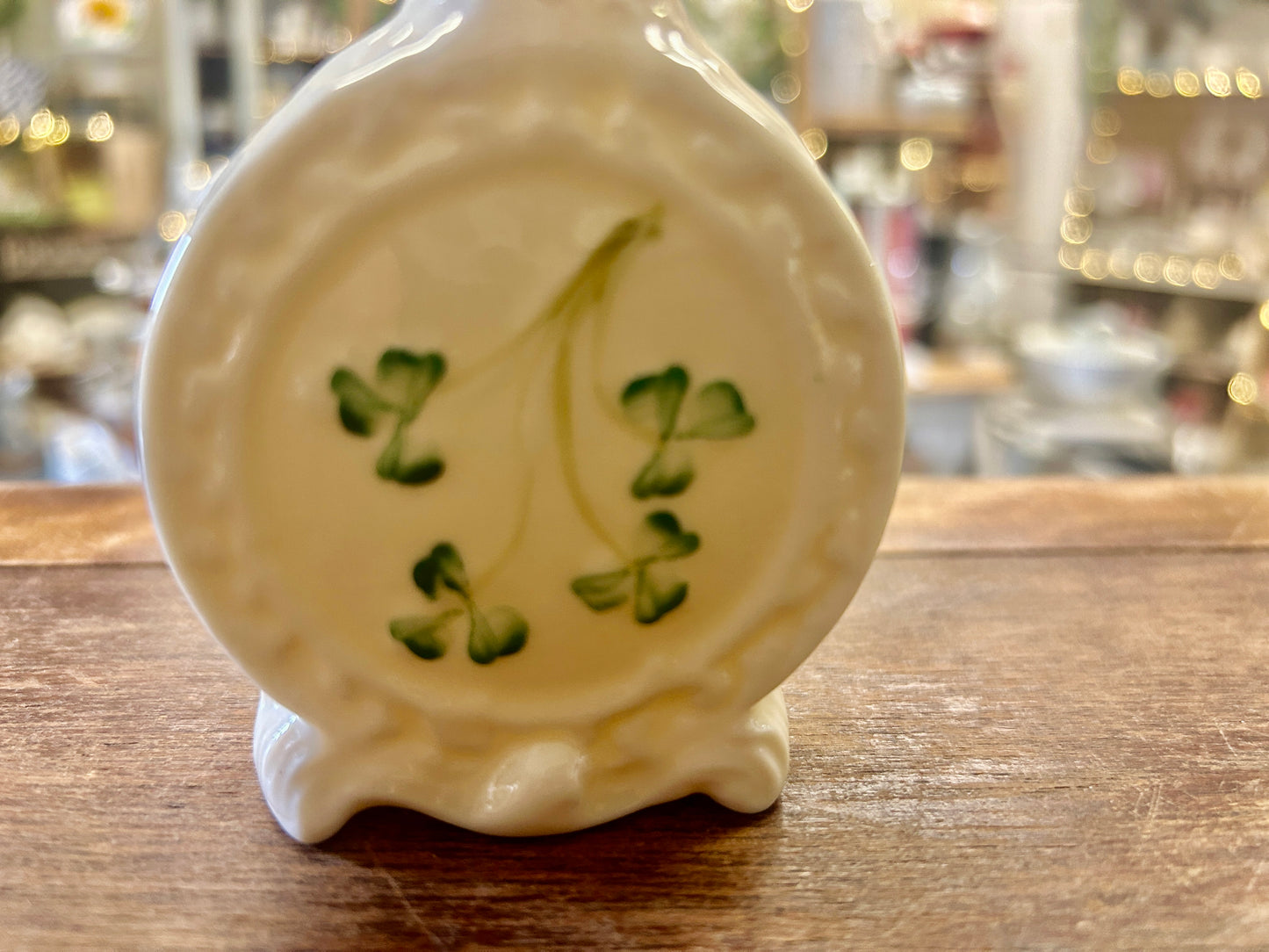 White Belleek Shamrock Vase Ireland, 4 1/4"