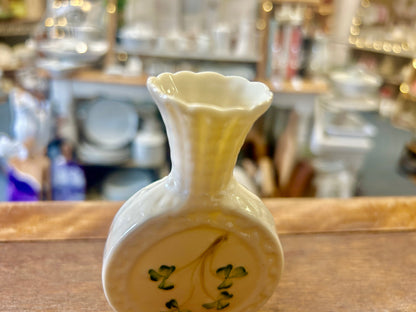 White Belleek Shamrock Vase Ireland, 4 1/4"