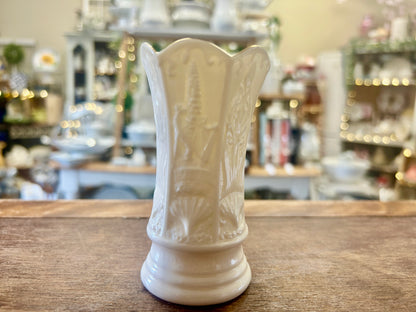 White Belleek Gold Rim Vase Ireland, 4 1/4"
