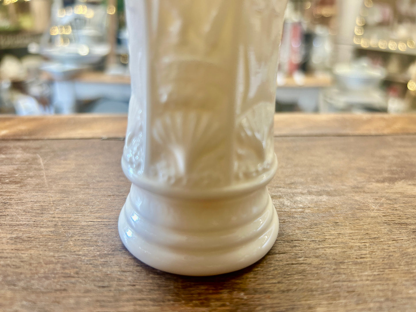 White Belleek Gold Rim Vase Ireland, 4 1/4"