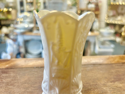 White Belleek Gold Rim Vase Ireland, 4 1/4"