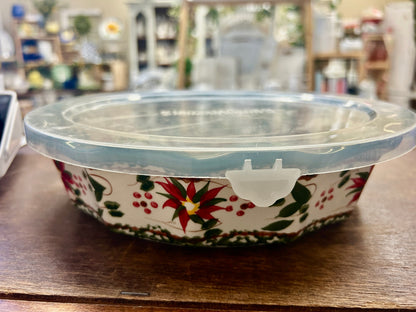 Red Green White Temptations Christmas Pie Plate w/ Lid, 9"