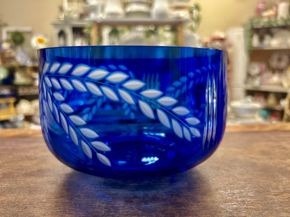 Blue Pervomaisky Glass Soviet Union Wheat Cobalt Bowl, 6"