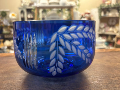 Blue Pervomaisky Glass Soviet Union Wheat Cobalt Bowl, 6"