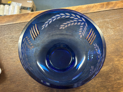 Blue Pervomaisky Glass Soviet Union Wheat Cobalt Bowl, 6"