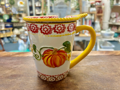 Orange & Yellow Temptations Pumpkin Mug w/ Cover, 16 ounces