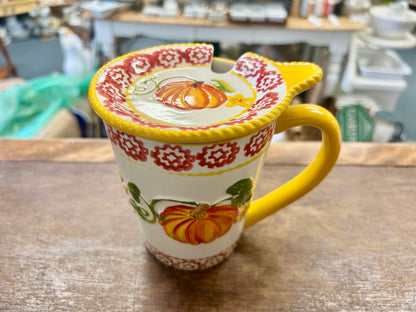 Orange & Yellow Temptations Pumpkin Mug w/ Cover, 16 ounces