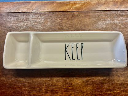 White Rae Dunn KEEP Rectangle Bowl, 11"