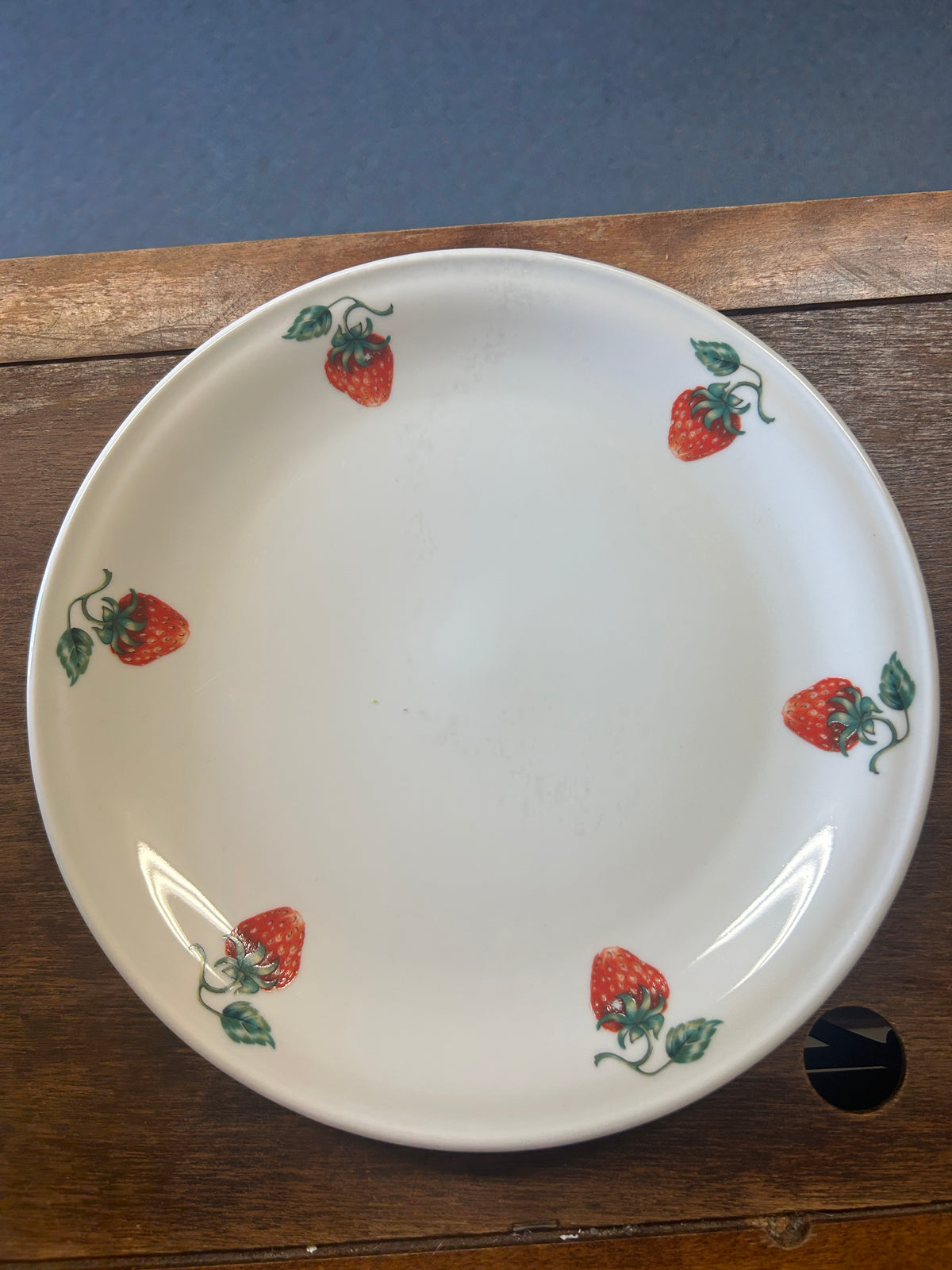 Red & white Apilco Strawberry Colander & Plate France, 9 3/4"