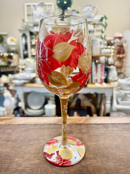 Red & Gold Lolita NEW Poinsettia Glass, 9"