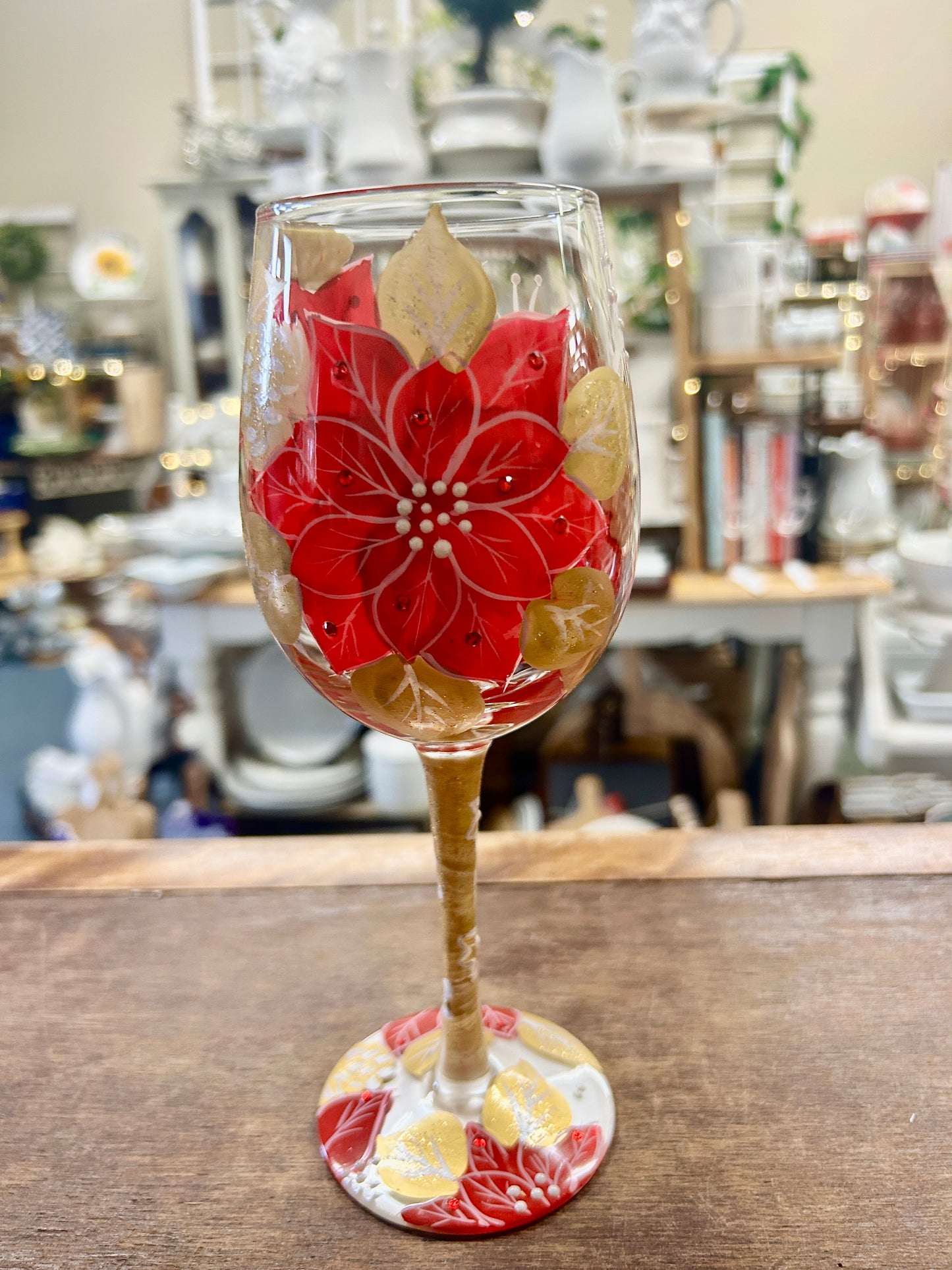 Red & Gold Lolita NEW Poinsettia Glass, 9"