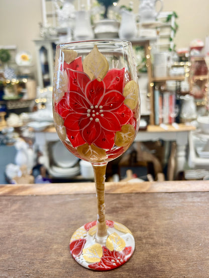 Red & Gold Lolita NEW Poinsettia Glass, 9"