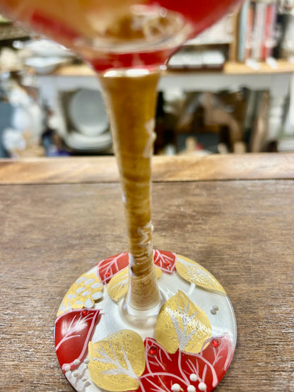 Red & Gold Lolita NEW Poinsettia Glass, 9"