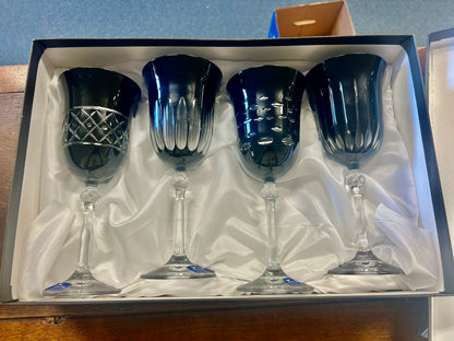 Le Stelle Black Wine Glasses 4 Italy, 8 1/4"