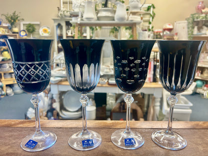 Le Stelle Black Wine Glasses 4 Italy, 8 1/4"