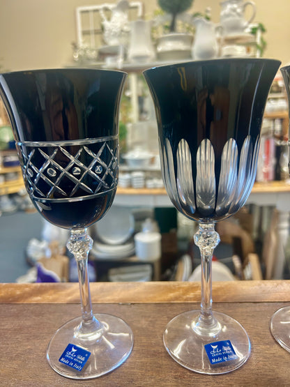 Le Stelle Black Wine Glasses 4 Italy, 8 1/4"
