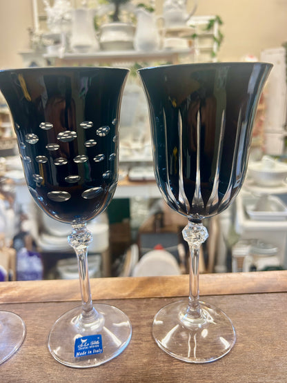 Le Stelle Black Wine Glasses 4 Italy, 8 1/4"