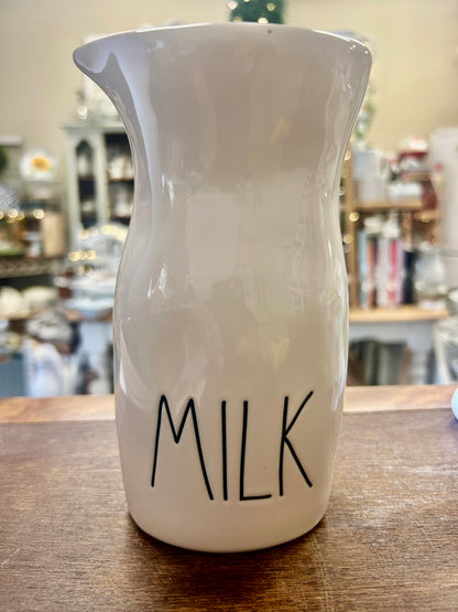 White Rae Dunn MILK Pitcher, 7"