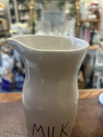 White Rae Dunn MILK Pitcher, 7"