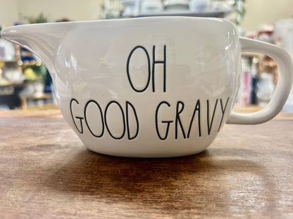 White Rae Dunn OH GOOD GRAVY Boat, 9"