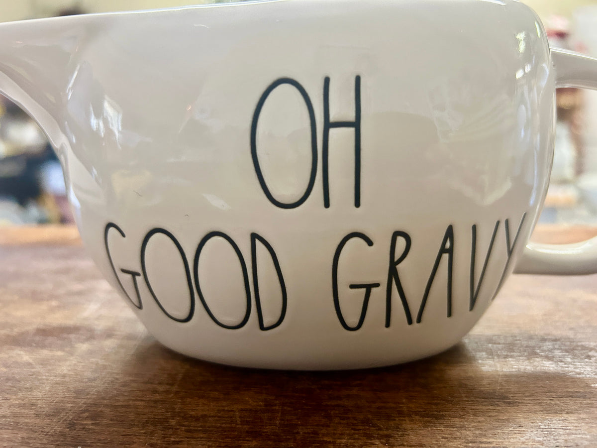 White Rae Dunn OH GOOD GRAVY Boat, 9"