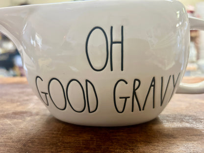 White Rae Dunn OH GOOD GRAVY Boat, 9"