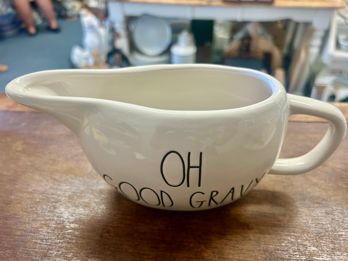 White Rae Dunn OH GOOD GRAVY Boat, 9"