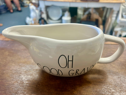 White Rae Dunn OH GOOD GRAVY Boat, 9"