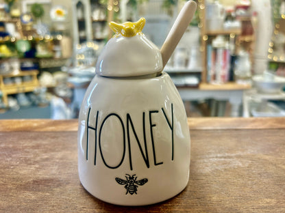 White Rae Dunn HONEY Container w/ Wand, 5"