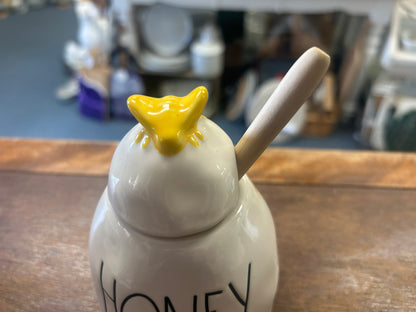 White Rae Dunn HONEY Container w/ Wand, 5"