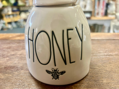 White Rae Dunn HONEY Container w/ Wand, 5"