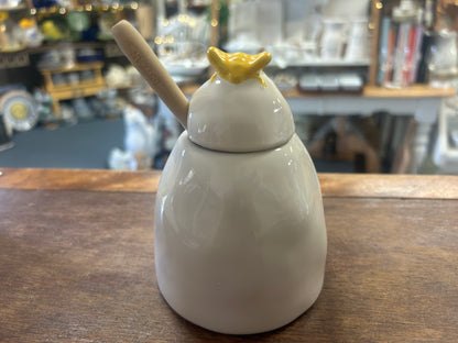 White Rae Dunn HONEY Container w/ Wand, 5"