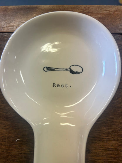 White Rae Dunn REST Spoon Rest, 10 1/2"