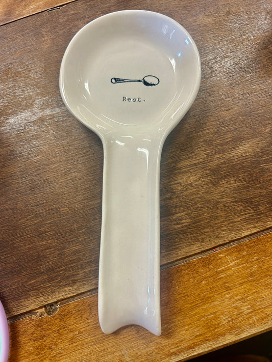 White Rae Dunn REST Spoon Rest, 10 1/2"