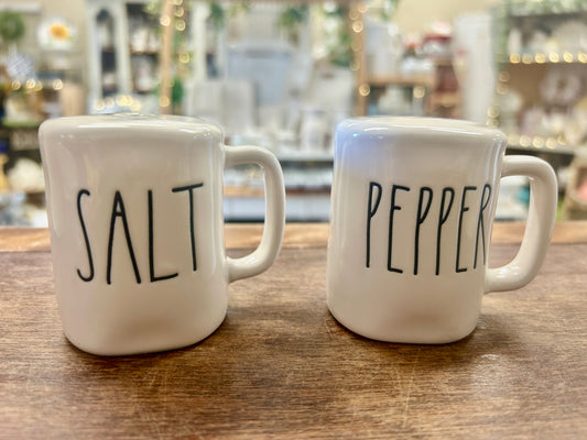White Rae Dunn Mug S & P, 2 1/2"