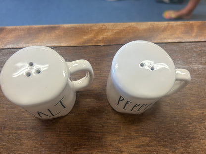 White Rae Dunn Mug S & P, 2 1/2"