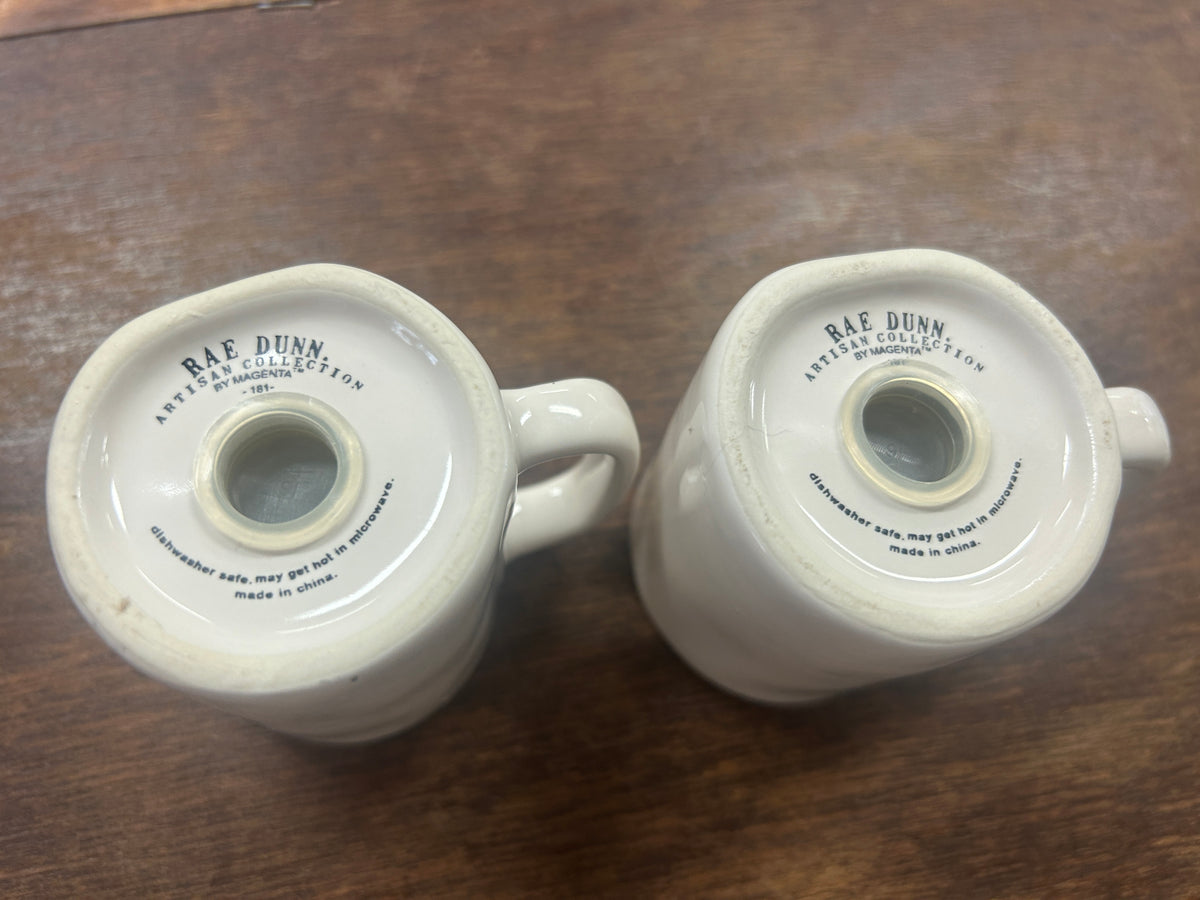 White Rae Dunn Mug S & P, 2 1/2"