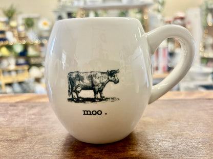 White Rae Dunn MOO Cow Mug, 4 1/2"