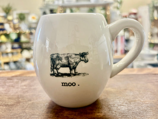 White Rae Dunn MOO Cow Mug, 4 1/2"