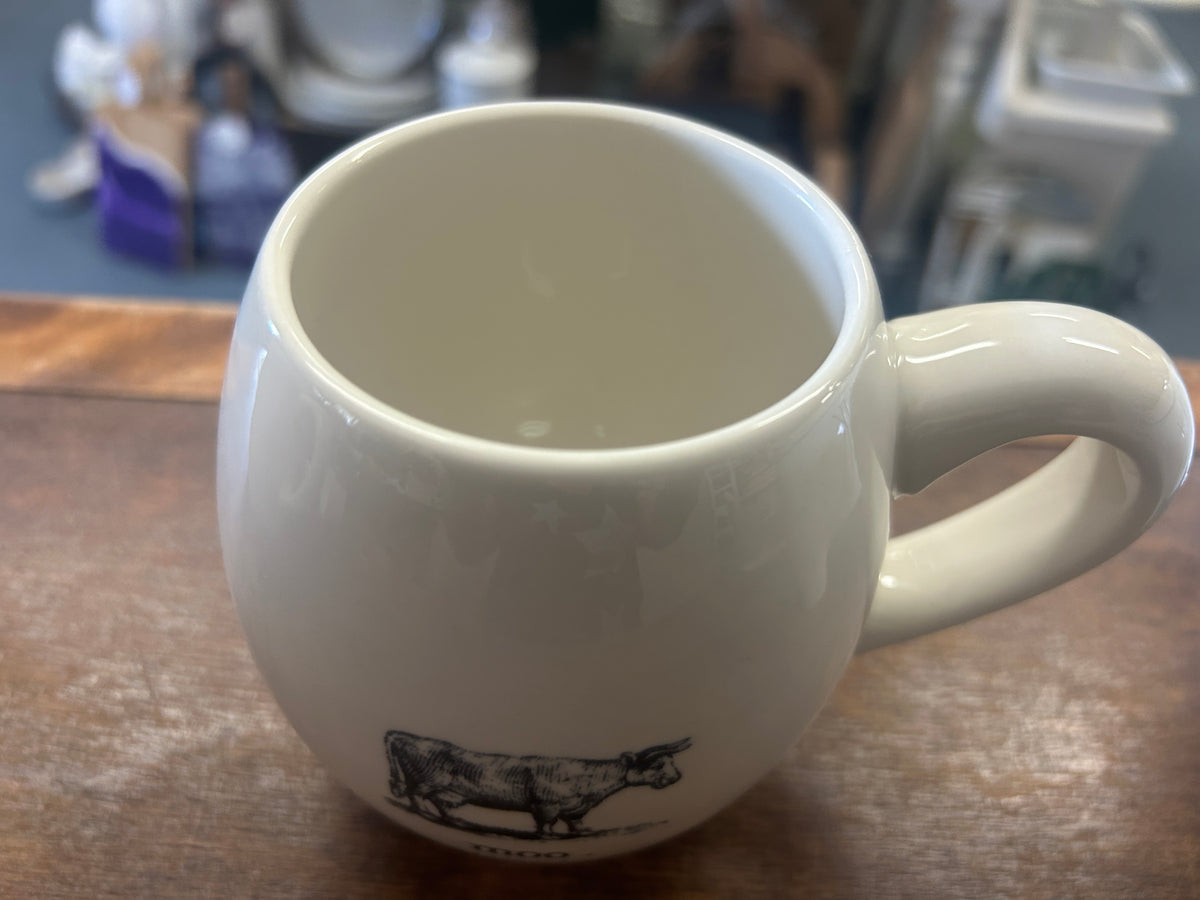White Rae Dunn MOO Cow Mug, 4 1/2"