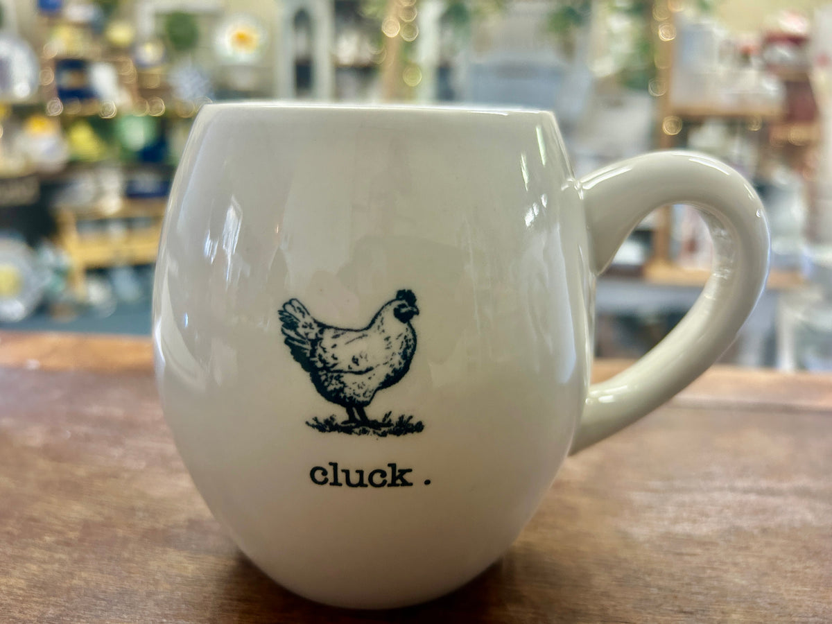White Rae Dunn CLUCK Chicken Mug, 4 1/2"