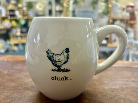 White Rae Dunn CLUCK Chicken Mug, 4 1/2"