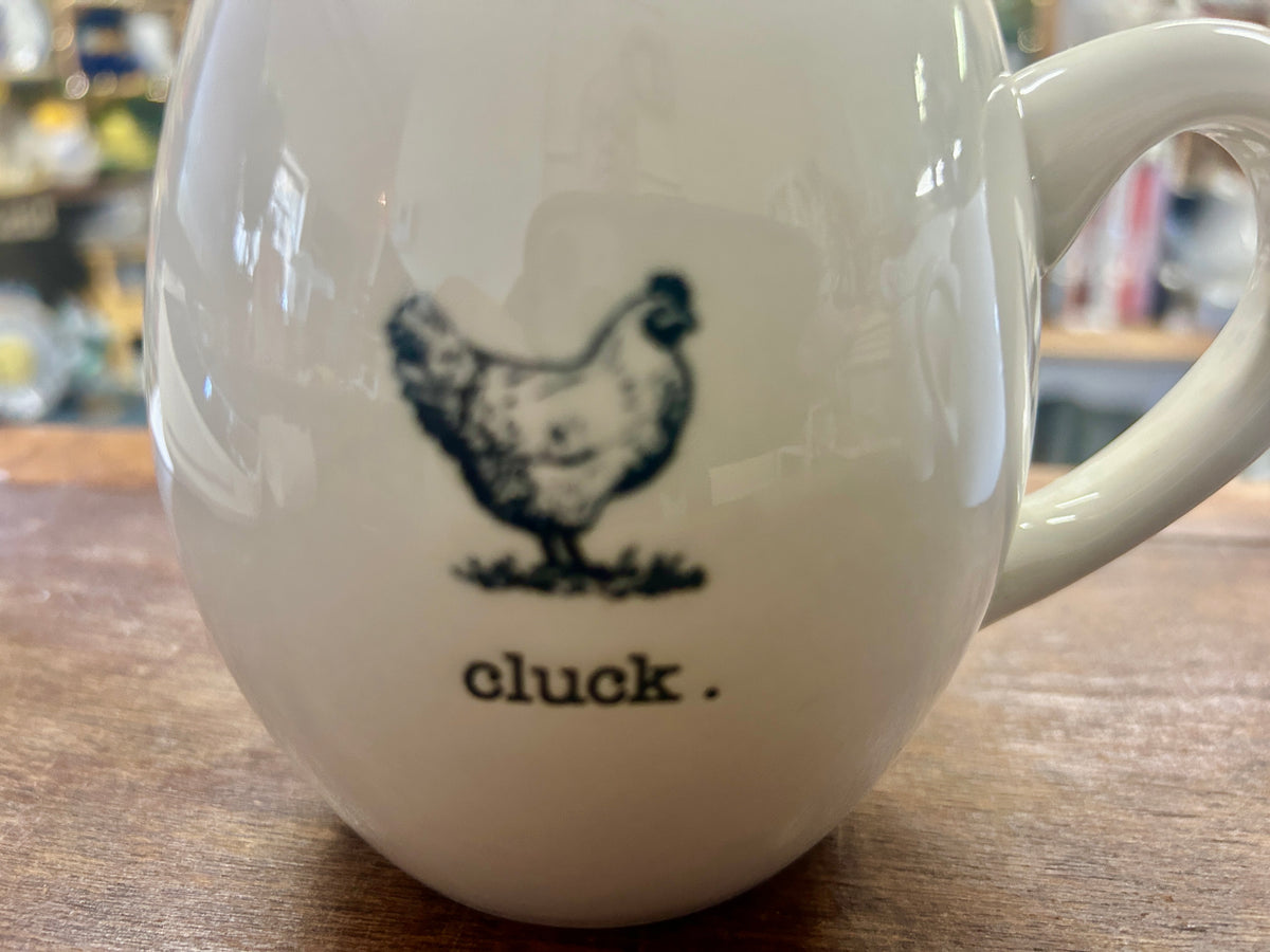 White Rae Dunn CLUCK Chicken Mug, 4 1/2"