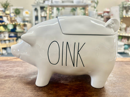 White Rae Dunn OINK Pig Canister, 9 1/2"